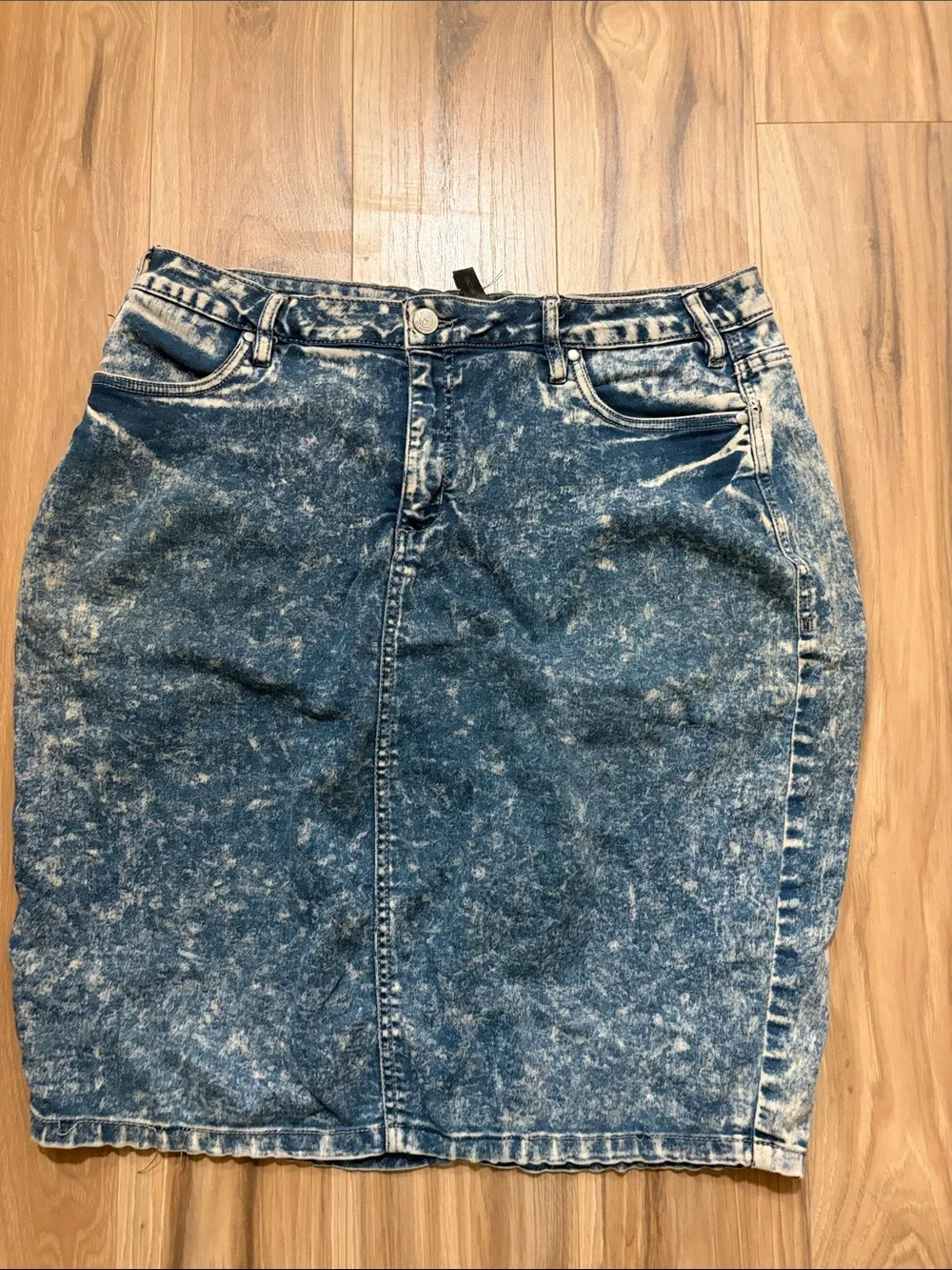 Teeze Me Acid Wash Denim Pencil Skirt - Blue super soft